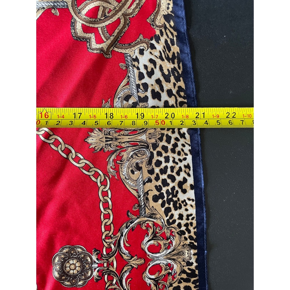 Silk Scarf Women OS Red Leopard Gold Chain Link Square Neckerchief - Picture 5 of 7